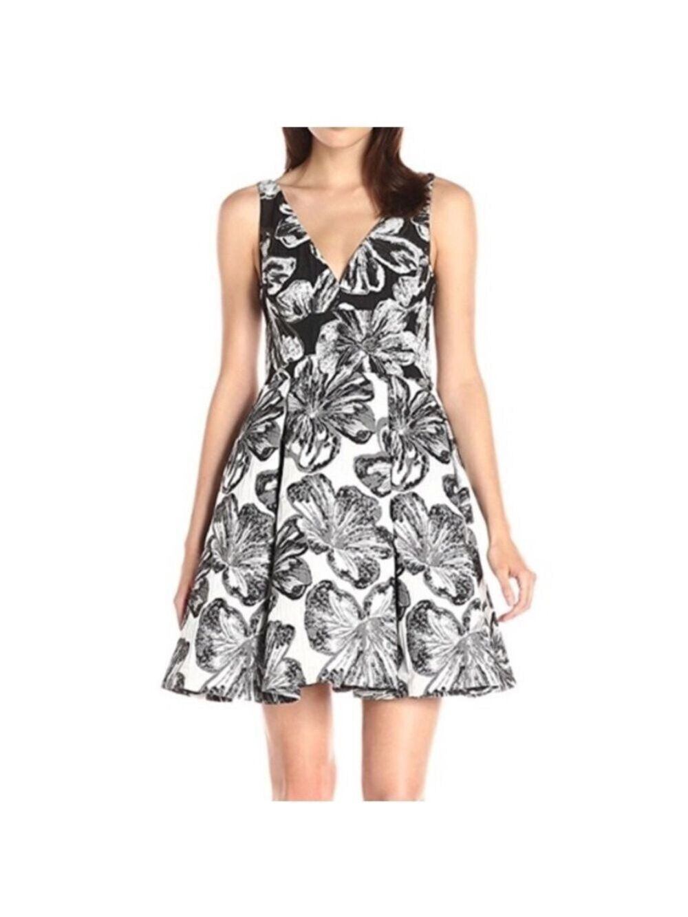 Vera Wang Black and White Floral Cocktail Mini Dress